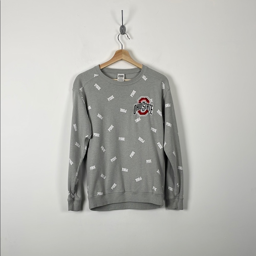 PINK Victoria's Secret Womens XS Long Sleeve Spellout Ohio State Gray Sweatshirt